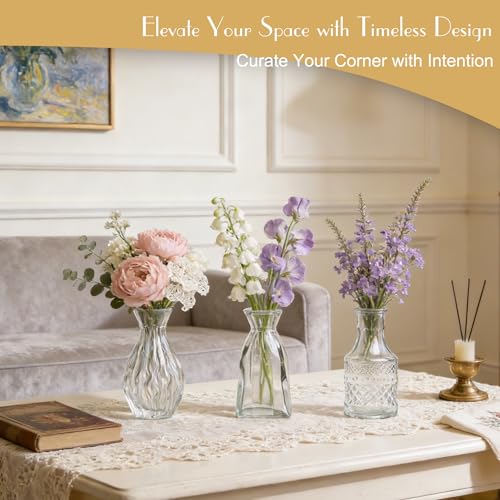 Petal Petite Small Clear Glass Bud Vase Set of 24 for Wedding Centerpieces | Clear Glass Vase, Mini Bud Vases in Bulk, Vintage Flower Vase Set for Single Stem, Home and Office Decor - color: Clear