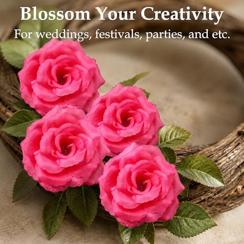 Rose Artificial Flowers, 50Pcs White Roses Head Flowers Bulk with Stem, 3 Inches Silk Rose Fake Flower Head for Wedding Party Home Decor DIY Baby Shower Centerpieces Tables Decoration (Rose Red) - color: Rose Red