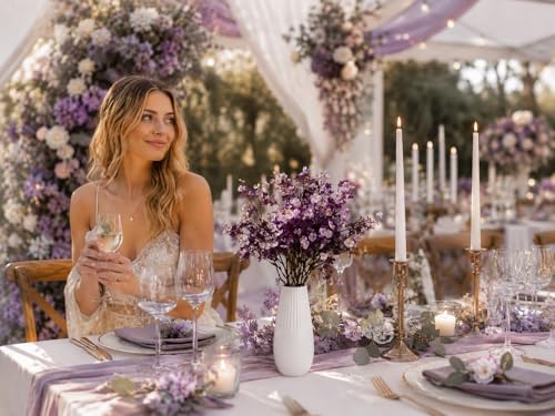 Mandy's 6 Bundles Artificial Shades of Purple Baby’s Breath Flowers | 18.5 Inch Silk Gypsophila European Style Modern Home Decor Centerpiece Neutral Wedding Flower Arrangements - color: Shades of Purple