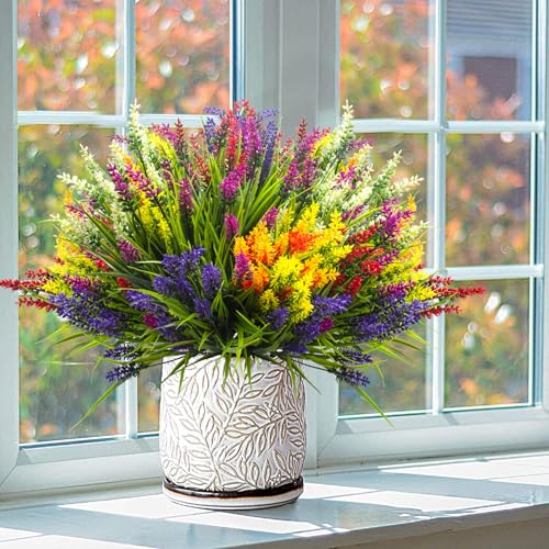 Grunyia Artificial Lavender Plants with Mixed Color Flowers, 20 Bundles, Outdoor Decorative Grass - color: 6 Color Mix