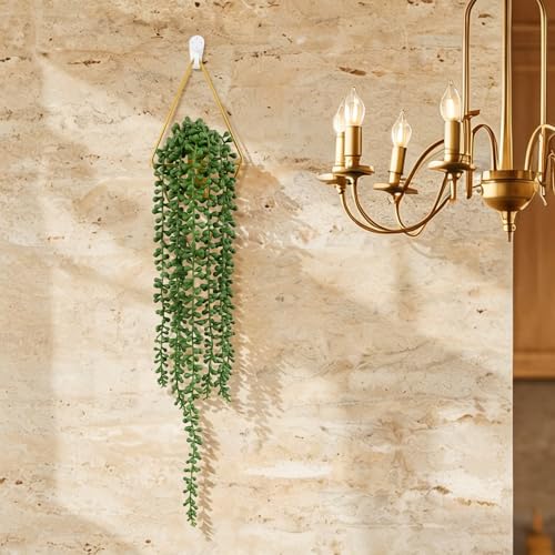 Artificial Hanging Plants with Geometric Metal Wall Planter, Faux String of Pearls Hanging Plant, Fake Succulent Vine Potted Plant for Wall Decor, Indoor Outdoor Home Office Garden Patio Decoration - color: String of Pearls-a, size: 1Pack