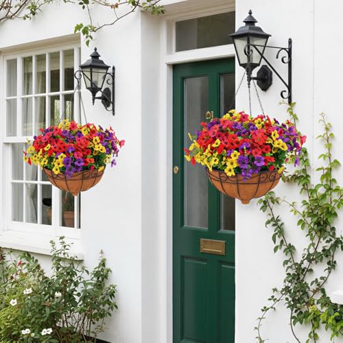 CEWOR Artificial Flowers for Outdoor Indoor, Fake Silk Daisy with Eucalyptus Leaves, Faux Flower for Garden Front Door Porch Planter Patio Home Decor (24 Bundles, Mix Red Purple Yellow Fuchsia) - color: 4 Color Daisy