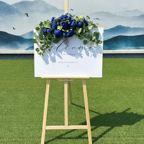H&S BRIDAL Wedding Arch Flowers, 30 Inch Rustic Artificial Floral Swag for Door Lintel, Green Leaves Rose Peony Sunflowers Table Centerpieces Home Decoration - color: Royalblue