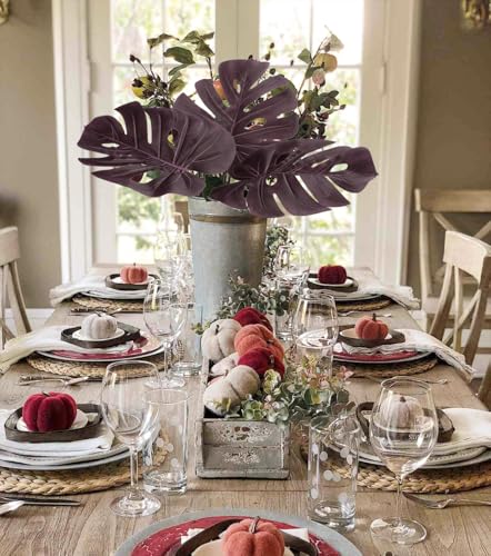 DILATATA Artificial Monstera Leaves with Stems 28" Fall Faux Tropical Leaf Burgundy Silk Monstera Leaves Fake Palm Branches for Home Fireplace Farmhouse Centerpieces Thanksgiving Wedding Autumn Décor - color: 28“ Monstera#burgundy Silk 3pcs