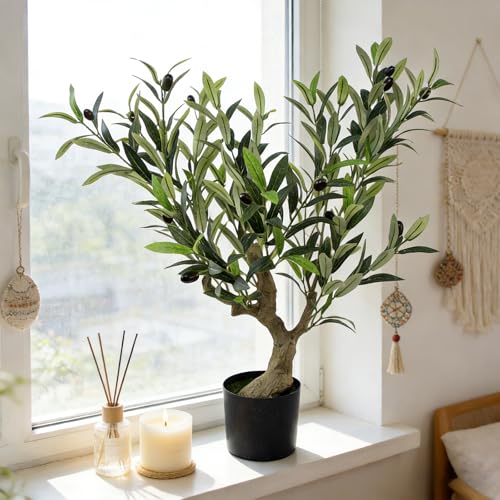 Artificial Olive Potted Tree, 28" Tall Tabletop Fake Olive Tree with Fruits Lifelike Faux Greenery Plants in Pot for Indoor Livingroom Bedroom Kitchen Office Home Decor (A) - color: A-28in