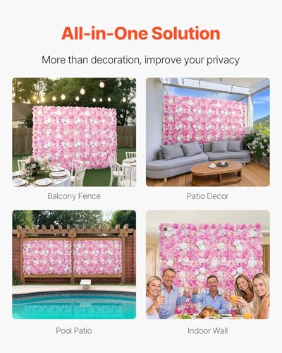 VEVOR 3D Flower Wall Panel, Artificial Floral Wall Background Mesh Backing Mat,Seamless Design&Easy Installation for Wedding Valentines Day Home Baby Party Backdrop Decor,Pink - color: Flower, size: 15*15IN 12P