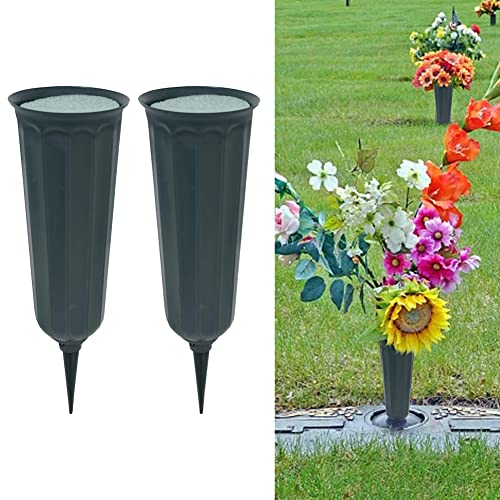 Kakalote 2pcs Cemetery Vase with a Stake and Foam Inserts, Plant Flowers Holder for Keeping Bouquets in Place, Elegant Grave Decorations for Cemetery(Flower Holder)
