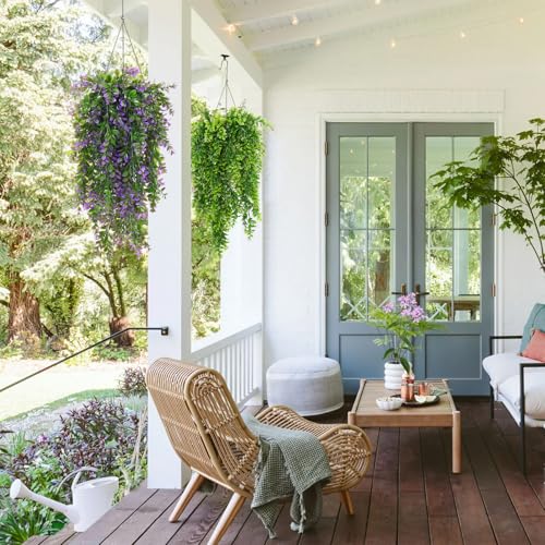 RECUTMS Artificial Hanging Leaves Plants 4Pcs Indoor Fake Vines Ivy Leaves Plastic Greenery Resistant Plastic for Wall Wedding Party Porch Garden Decoration(Purple) - color: Style2-purple