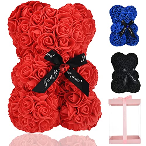 Lgv Flower Rose Bear,Romantic Gift for Valentine's Mother's Day, Christmas, Birthday,Girl Friend Her Mom Female Wife with Artificial Heart-Shaped Diamonds Red - color: Red