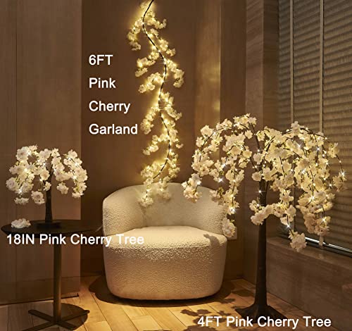 LITBLOOM Lighted Tree with Cherry Blossom 180 Fairy Lights 4FT, Pink Flower Faux Tree Lights for Indoor Outdoor Home, Wedding, Spring Easter Decoration - style: 4FT Pink Cherry