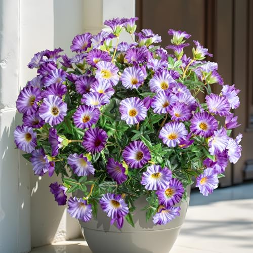 Dark Purple Artificial Morning Glory Flowers for Outdoor Planters, Premium UV Resistant Silk Faux Flowers for Porch, Hanging Basket & Window Box, Elegant Garden Decor, No Pot, 13.3 Inch, 8 Bundles - color: Light Purple 8pcs