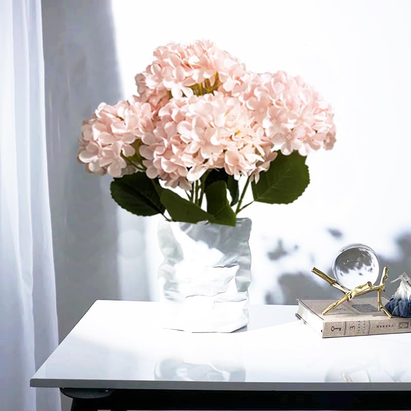 8pcs Pink Hydrangea Artificial Flowers 27.59" Large Realistic Single Long Stem Faux Silk Hydrangea Bouquets Flowers Arrangements Home Office Decor Wedding Centerpieces DIY - color: Pink