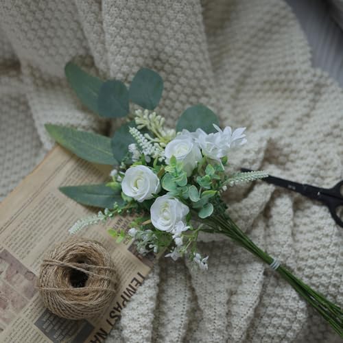 VIERENA Artificial Greenery Stems Box Set(Pack of 75pcs) with 8 Kinds of Faux Plants and Fake Flowers for DIY Wedding Bouquet Table Centerpieces and Floral Arrangement (White&Green) - color: White&green