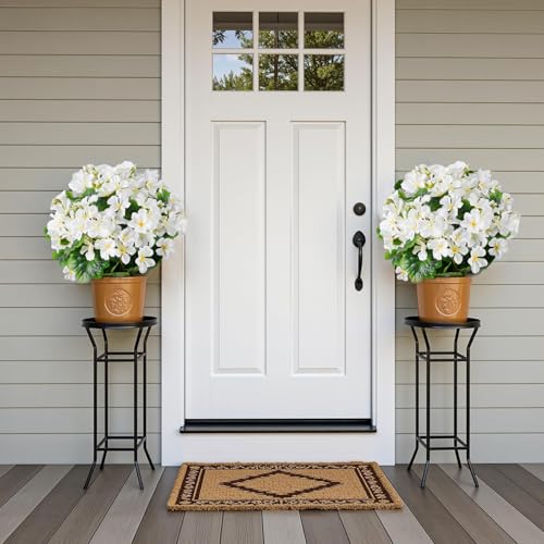 Artificial Geranium Flowers in Pot for Outdoors Fake Plants 14 Inch Faux Flowers Spring Summer Decoration for Home Front Door Garden Planter Patio Balcony Yard Indoor Outdoor White - color: White