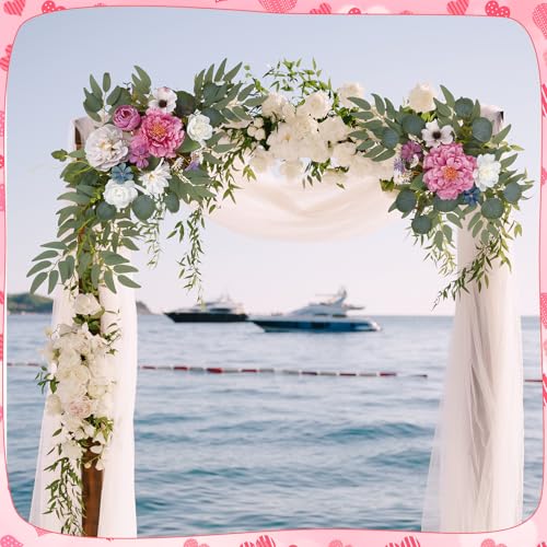 Wedding Arch Decorations 2 Pack - Reusable Artificial Hanging Flowers Floral Swag Greenery Garland for Wedding Welcome Sign Backdrop Bridal Ceremony Reception Backdrop, Baby Shower - color: Pink+white+green