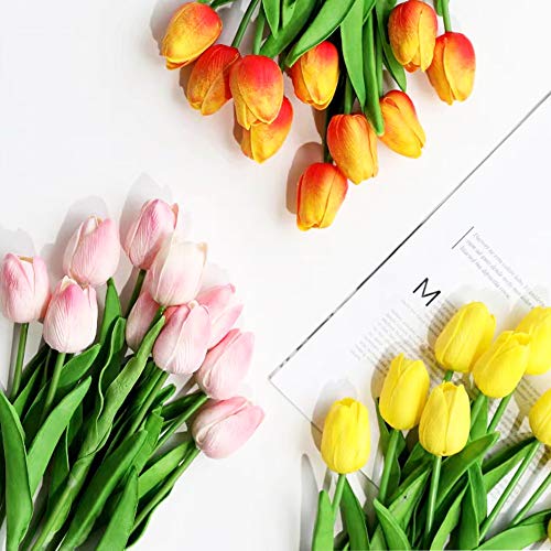 24pcs Multicolor Artificial Tulips Flowers Fake Faux PU Tulip Bouquet Real Touch Flower Arrangement for Home Room Office Party Wedding Decoration Excellent Gift Idea for Mothers Day - color: Tulip Flower24