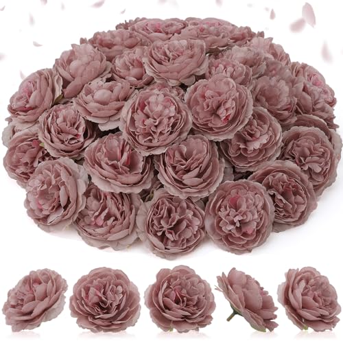 Thiccywoov 50 Pcs Artificial Flowers, 3.2 Inches Silk Rose Head Flowers Fake No Stem for Wedding Bridal Bouquet Home Floral Decor DIY Centerpieces Arrangements Party Tables Decorations (Dusty Rose) - color: Dusty Rose