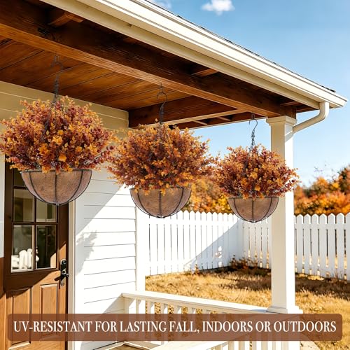 20 Bundles Artificial Fall Flowers for Outdoors Fall Decorations - UV Resistant Fake Mums Faux Plant Plastic Flowers Gardens Porch Fireplace Home Indoor Thanksgiving Autumn Decor(Brown Eucalyptus) - color: Brown Eucalyptus, size: 20 Bundles