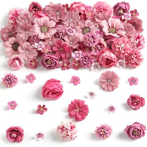 rongflower Faux Flower Heads Mini Rose Red Artificial Flower Heads Fake Peony Daisy Rose Flowers Multicolor Small Silk Daisy Flower Heads for Craft Garland Wedding Party DIY Home Decoration,2-4 cm - color: Rose Red