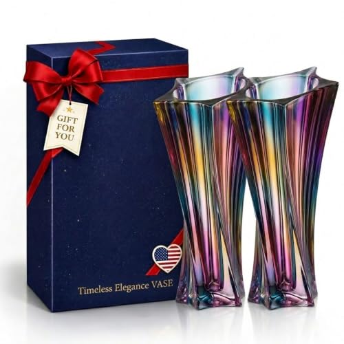 Crystal Glass Vase – Heavy Crystal Vase for Flowers with Weighted Bottom, Thick Durable Decorative Vases for Modern Home Decor, 9.8″ 3.5lb Clear Centerpiece (Heavy Color X 2) - color: Heavy Color X 2