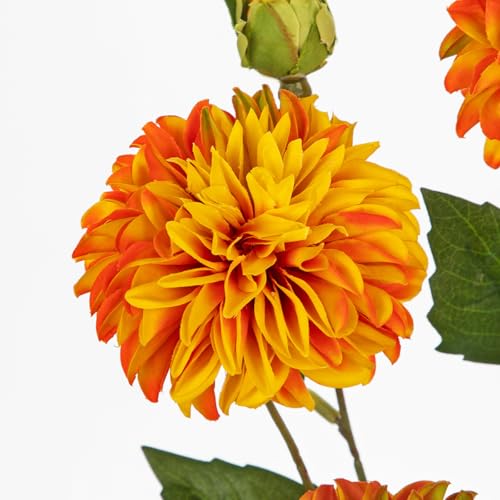 Hollyone Orange Dahlia Artificial Flowers 5Pcs Fake Dahlia Flowers for Decoration Silk Flower with Long Stem 17.7" Floral Arrangements Bouquets Indoors Outdoors Faux Dahlias Centerpieces Home Decor - color: Orange