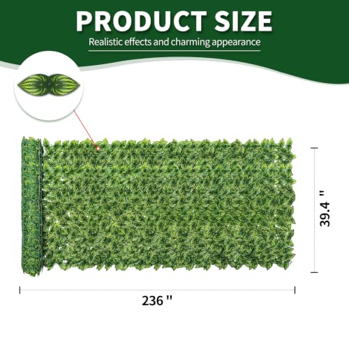 Artificial Ivy Privacy Fence Screen,39.4" X 236" UV-Anti Fake Leaves Plant Vine,Privacy Hedges Wall for Indoor Outdoor Garden Backyard Decor，Color Watermelon Leaves - color: Color Printing Watermelon Leaves, size: 39.4"x236"