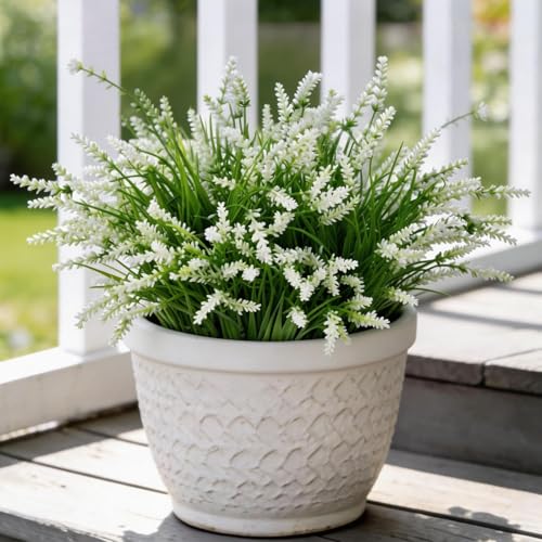 18 Pack White Artificial Lavender Stems, UV Resistant Fake Outdoor Plants - Elegant Faux Greenery for Garden Decor, Spring Arrangements and Outdoor Planters Decoration - color: White-18