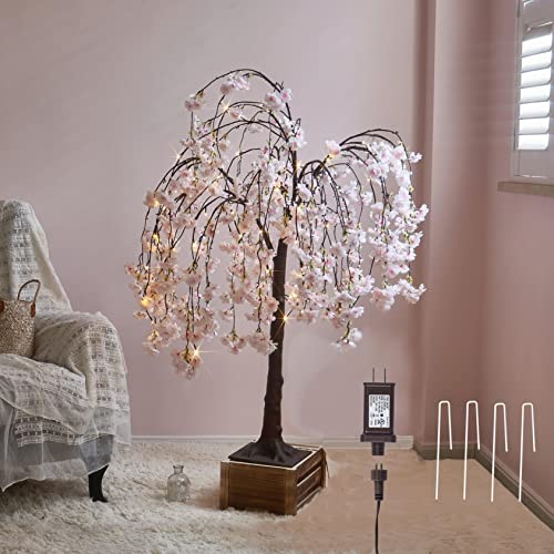 LITBLOOM Lighted Tree with Cherry Blossom 180 Fairy Lights 4FT, Pink Flower Faux Tree Lights for Indoor Outdoor Home, Wedding, Spring Easter Decoration - style: 4FT Pink Cherry