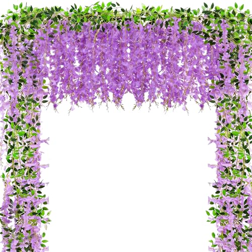 Alotiki Wisteria Artificial Flowers Garland,10Pcs Total 60ft Silk Fake Purple Wisteria Flowers Hanging for Home Garden Wedding Arch Party Indoor Outdoor Decor(10,Purple) - color: Purple, size: 10