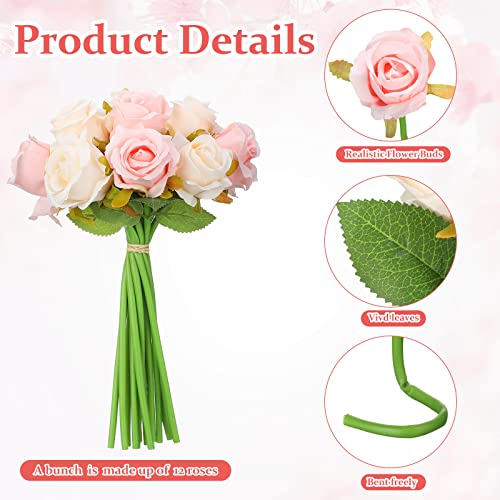 Jexine, 10 Bouquets Artificial Rose Flowers, 120 Pcs, Pink and White, Silk, DIY Bride, Home, Wedding Party Decorations - color: Pink and White