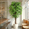 7ft Large Ficus Artificial Trees with Natural Curved Trunks, 84" Tall Lush Faux Tree for Home Decor Indoor, Green Lifelike Fake Ficus Tree Artificial Plants in Pot - size: 7.2ft
