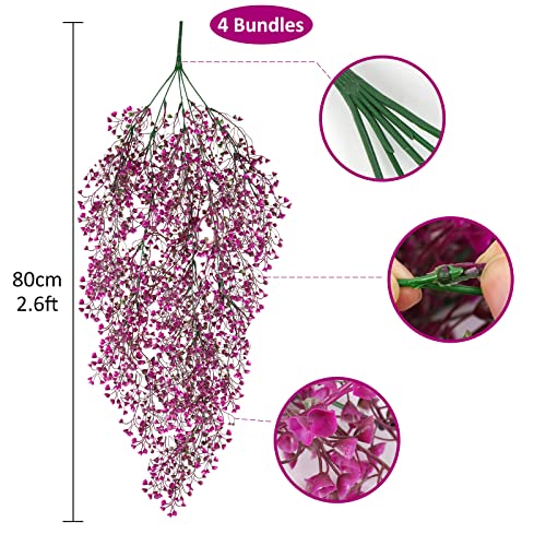RECUTMS Hanging Fake Vines Artificial Hanging Plants Greenery 4Pcs Faux Wall Vines Ferns with Plastic Flowers for Summer Spring Wedding Graduation Bedroom Indoor Outdoor Home Office Decor(Fuchsia) - color: Fuchsia-hanging