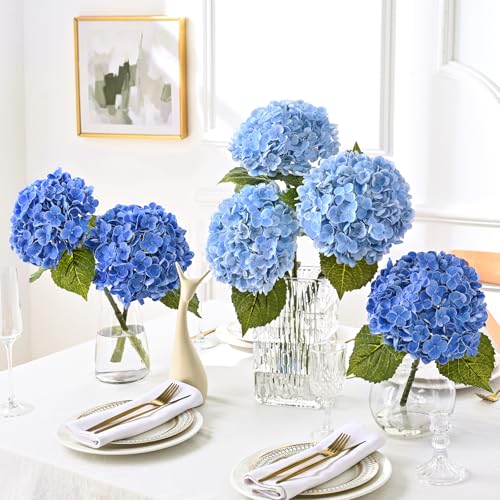 MARTINE MALL 4Pcs 21in Hydrangea Artificial Flowers, Latex Real Touch Hydrangeas Lifelike Large Hydrangea Flowers for Home Decor Party Arrangements Wedding Bouquets Centerpieces (Dark Blue) - color: Dark Blue, size: 4Pcs
