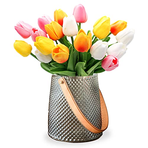20pcs Real Touch Tulips PU Artificial Flowers, Fake Tulips Flowers for Arrangement Wedding Party Easter Spring Home Dining Room Office Decoration. (Multicolor, 14" Tall) - color: Multi Color