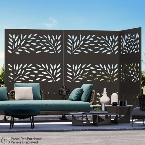 Modern Shade 4x6 FT Metal Privacy Screen with Artistic Modular Designs Decorative Patio Privacy Fence & Garden Divider, Freestanding Outdoor Metal Fence Panel, Weather-Resistant (Willow Drift) - size: 1 Panel (Willow Drift)