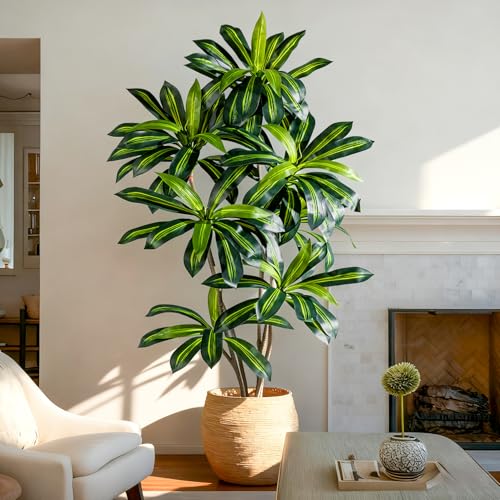 Tall Fake Tree Artificial Trees Plant with White Planter Pot Indoor Outdoor Potted Silk Plants Large Faux Trees loor Floor for Home Living Room Decor Outside Patio para decoracion Housewarming Gift - size: 6ft