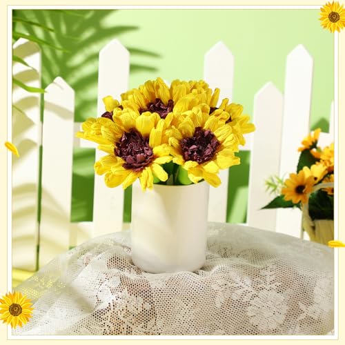 Ctosree 6 Pcs Sunflower Artificial Yellow Crepe Paper Flowers Bunch with Stems Mexican Fiesta Assorted Paper Flowers Fiesta Centerpieces for Birthday Party Cinco De Mayo Party Decor - color: Sunflower