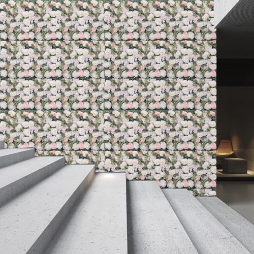 Artificial Flower Wall Panels, Silk Wedding Flower Wall Backdrop Panel, 3D Floral Panel Artificial Floral Wall Mat Flower Screen for Photo Party Wedding Wall Background Decor (6PCS White+Pink) - color: 6pcs White+pink