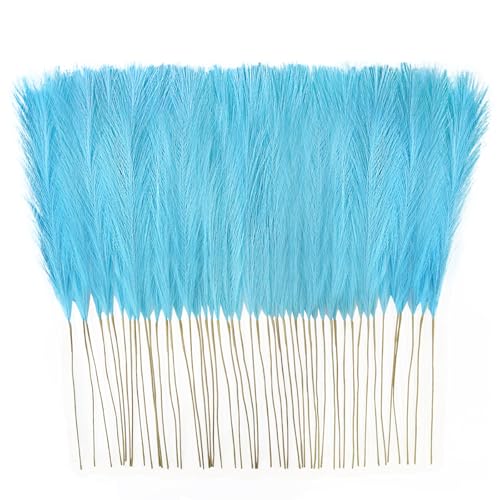 obbsie 50pcs Faux Pampas Grass, 21.6" Short Artificial Pompous Grass Branches for Vase Filler Home Table Centerpieces Wedding Decor (Sky Blue) - color: Sky Blue, size: 50 PCS