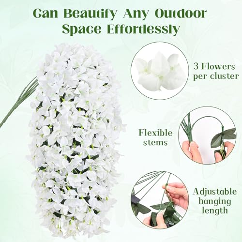 4 Pcs UV Resistant Artificial Flowers for Outdoors, Realistic Faux Silk Bougainvillea Flowers, Fake Hanging Plants for Porch Patio Balcony Decoration (White) - color: White, size: 4 Pcs