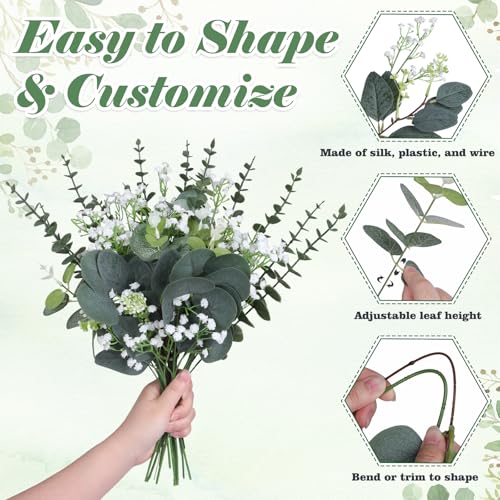 240 Pcs 5 Kinds Mixed Eucalyptus Leaves Stems Artificial Eucalyptus Leaves Bulk Silver Dollar Faux Greenery Picks for Wedding Vase Bouquet Centerpieces Decor - size: 240 Pcs