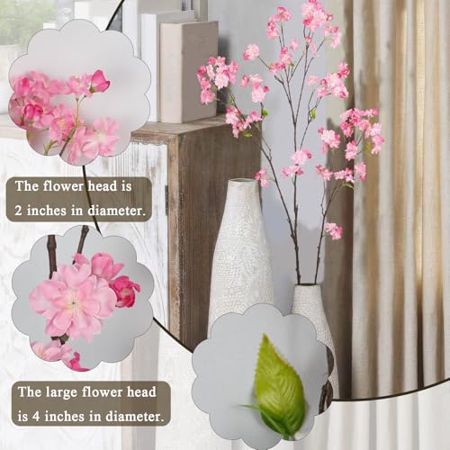 CISDUEO Cherry Blossom Branches Long Stem Artificial Flowers for Tall Vase Silk Flower Bulk Pink Plum Blossom Flowers for Indoor Home Decor Bedroom Wedding Floral Arrangement Table Centerpieces Party - color: Pink
