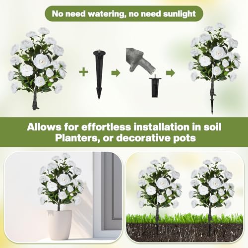 Lunmon 2 Pack 3ft Artificial Camellia Plants Tree 36" Faux Camellia Flower with Spike UV Resistant Realistic Fake Floral Blooming Bush for Indoor Outdoor Front Door Porch Backyard Garden, White - color: White, size: 3 ft