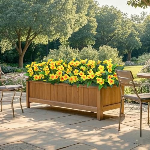 6 Pcs Artificial Flowers for Outdoors Fake Silk Periwinkle Flowers Faux Plants UV Resistant Bouquet Decorations for Planters Spring Summer Garden Porch Patio Window Box Balcony Home, Yellow - color: Yellow