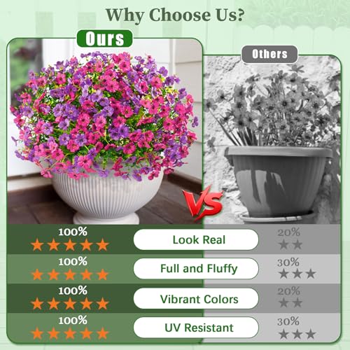 Yastouay 12 Bundles Artificial Flowers for Outdoors, UV Resistant Artificial Outdoor Flowers No Fade Fake Outdoor Flowers Plants for Garden Porch Window Box Pot Planters Decor (Fuchsia+Rose Red) - color: Fuchsia+rose Red, size: 12 Bundles