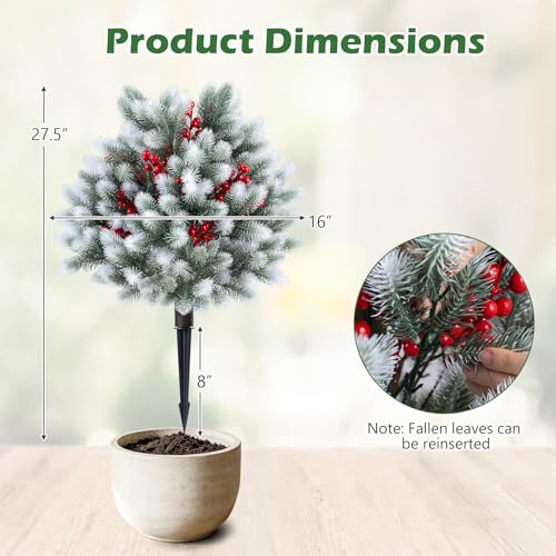Goplus Artificial Cedar Topiary Ball Trees Set of 2, 27.5" Faux Pine Needle Bushes with Ground Spikes, Sun-Resistant Indoor Outdoor Fake Shrub Plants for Front Porch, Patio, Yard Winter Decor - color: Cedar