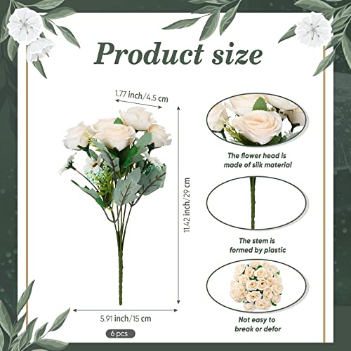 Jexine 16 Pack Artificial Roses Flower Bouquets Silk Fake Cream Flowers Bulk for Bridesmaid Bridal Wedding Party Decor, Home Vase Floral(White) - color: White