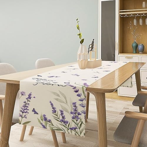 Purple Floral Table Runner, Spring Summer Watercolor Lavender Flower Wildflower Country Farmhouse Coffee Table Center Decor for Home Kitchen Dining Patio Holiday Party Table Decorations 13x36 inches - color: Tr-flower02, size: 13x36" Table Runner