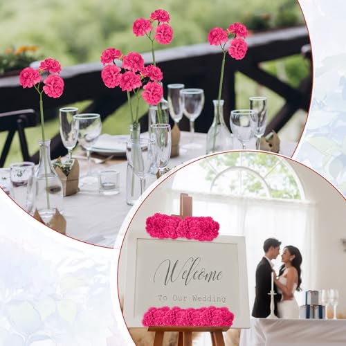 72 Pcs Hot Pink Hydrangea Artificial Flowers, Round Floral Bouquet for Home Decor, Wedding, Party, and Seasonal Decoration, Realistic Fake Flowers for Centerpieces, Aisle, Table Arrangements - color: Hot Pink