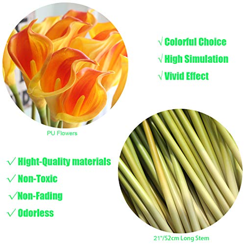 10pcs Calla Lilies Artificial Flower,26'' Long Stem Artificial Calla Lily Flowers,Realistic Arum Lilies for Wedding Bridal Bouquet Home Decor Centerpiece,Orange - color: Orange